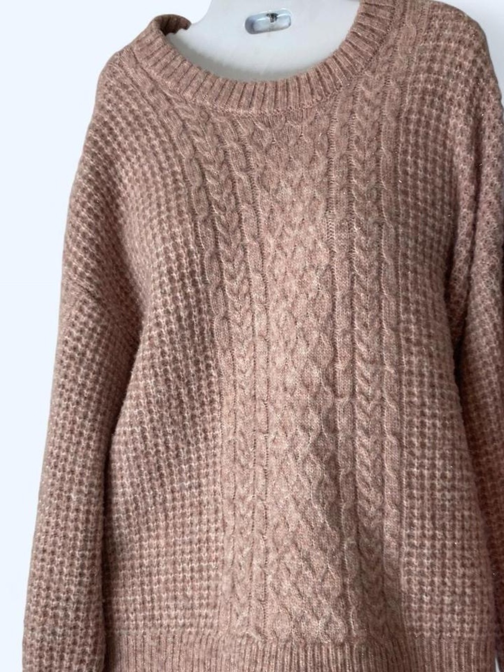 LC Lauren Conrad Dusty Rose Cable Knit Crewneck Sweater L